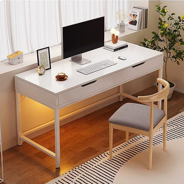 White Computer Desk – Modern PC Laptop Table for Gaming, Home Office, or Study Space Furniture - 0