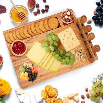 Stella Bamboo Cheese Charcuterie Board and Knife Set 7 Piece Rectangle 36x26cm Free Delivery - 0