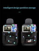 Black Leather Car Backseat Organizer with Foldable Tray Table & Trash Bag - Multi-functional Car Storage Solution-6