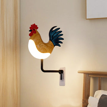 Grey USB Rechargeable Rooster Wall Lamp with Sound, Aromatherapy, and Decorative Design – Creative Nightlight for Bedroom and Corridor - 0