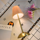 Pink Elegant Pleated Fabric Table Lamp - 3-Color LED, USB Rechargeable, Touch Dimming-4