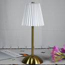 White Elegant Pleated Fabric Table Lamp - 3-Color LED, USB Rechargeable, Touch Dimming-2