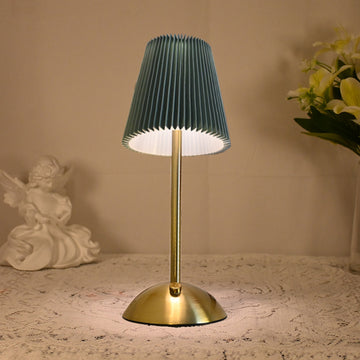 Green Elegant Pleated Fabric Table Lamp - 3-Color LED, USB Rechargeable, Touch Dimming