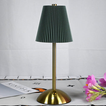 Green Elegant Pleated Fabric Table Lamp - 3-Color LED, USB Rechargeable, Touch Dimming - 0