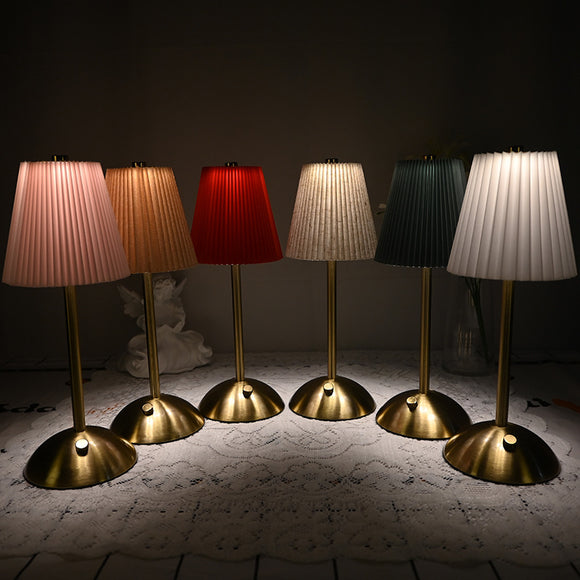 Green Elegant Pleated Fabric Table Lamp - 3-Color LED, USB Rechargeable, Touch Dimming
