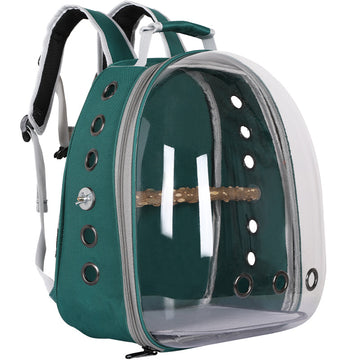 Green Stylish Transparent PVC Pet Carrier Backpack - Large Capacity, Multi-Use for Birds & Cats(Including Wooden Stick)