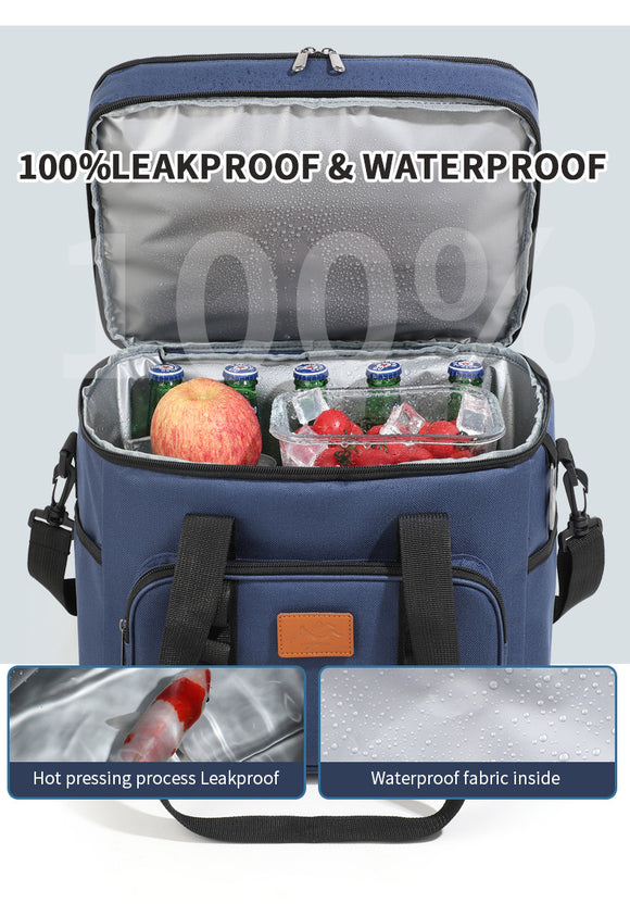 Black 23L Extra Large Insulated Cooler Bag with Double Layers - Perfect for Camping, Picnics, and Outdoor Adventures