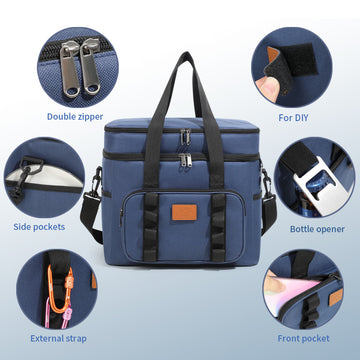 Navy Blue 23L Extra Large Insulated Cooler Bag with Double Layers - Perfect for Camping, Picnics, and Outdoor Adventures - 0