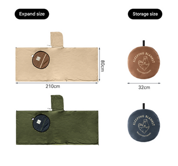 Khaki Cozy 4-in-1 Wearable Fleece Poncho Sleeping Bag - Multifunctional Camping Blanket with Detachable Hood - 0