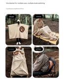 Khaki Cozy 4-in-1 Wearable Fleece Poncho Sleeping Bag - Multifunctional Camping Blanket with Detachable Hood-6