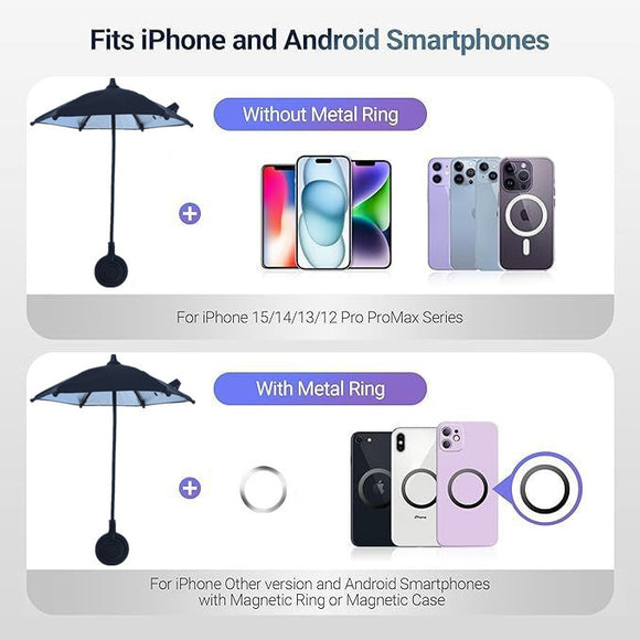 Blue Magnetic Phone Umbrella Sun Shade - Clear Outdoor Screen Visor, Anti-Glare Mini Parasol for iPhone