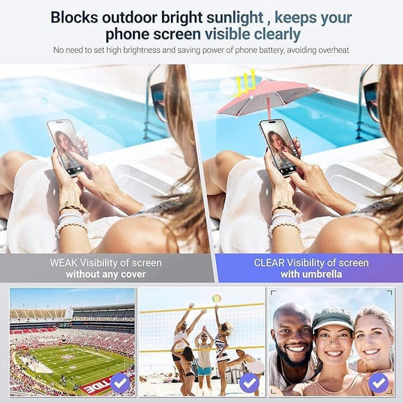 Yellow Magnetic Phone Umbrella Sun Shade - Clear Outdoor Screen Visor, Anti-Glare Mini Parasol for iPhone