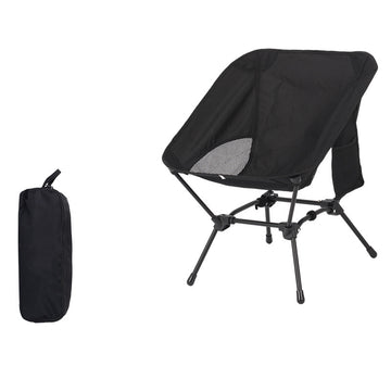 Black Lightweight Portable Camping Chair - Adjustable Height Folding Moon Chair with Breathable Mesh & Carry Bag for Outdoor, Beach, Fishing