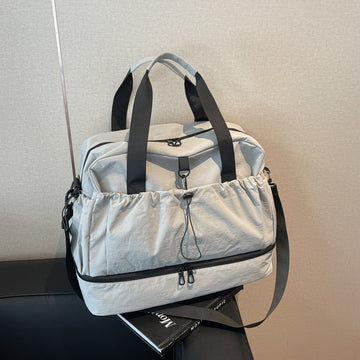 Grey and Black Large Capacity Travel Bag with Wet/Dry Separation - Canvas + Polyester, Lightweight Handbag for Short Trips and Fitness, Fits on Luggage