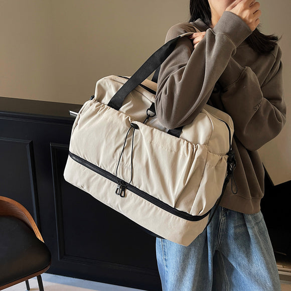 Grey and Black Large Capacity Travel Bag with Wet/Dry Separation - Canvas + Polyester, Lightweight Handbag for Short Trips and Fitness, Fits on Luggage