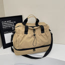 khaki and Black Large Capacity Travel Bag with Wet/Dry Separation - Canvas + Polyester, Lightweight Handbag for Short Trips and Fitness, Fits on Luggage-1