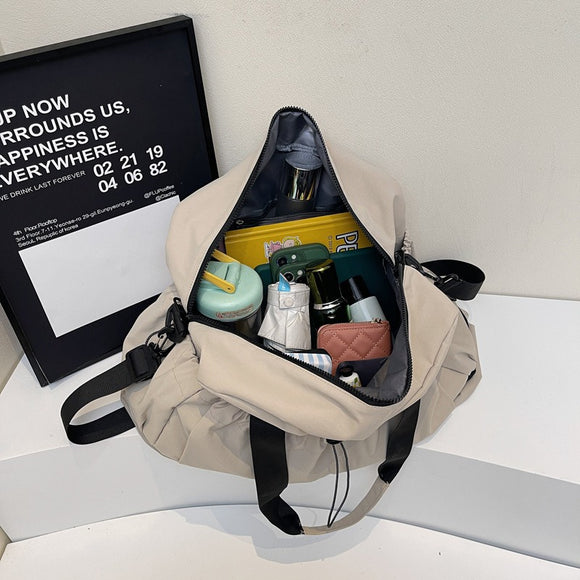 khaki and Black Large Capacity Travel Bag with Wet/Dry Separation - Canvas + Polyester, Lightweight Handbag for Short Trips and Fitness, Fits on Luggage