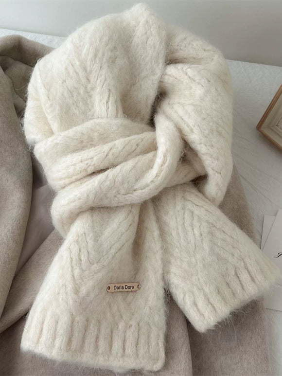 Milk White Alpaca Wool Blend Solid Color Knitted Scarf for Women Winter New Style Student High Quality Couple Woolen Neck Warmer
