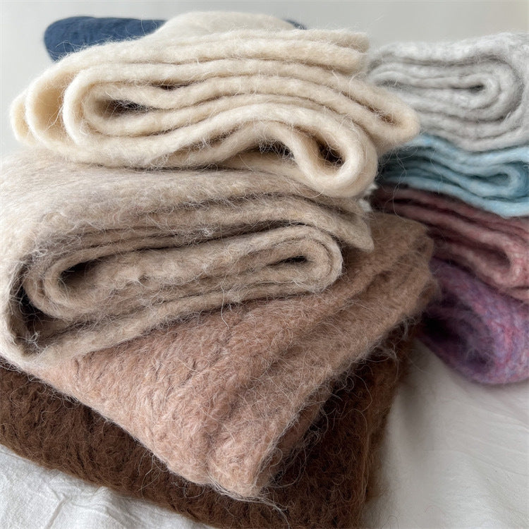 Black Alpaca Wool Blend Solid Color Knitted Scarf for Women Winter New Style Student High Quality Couple Woolen Neck Warmer