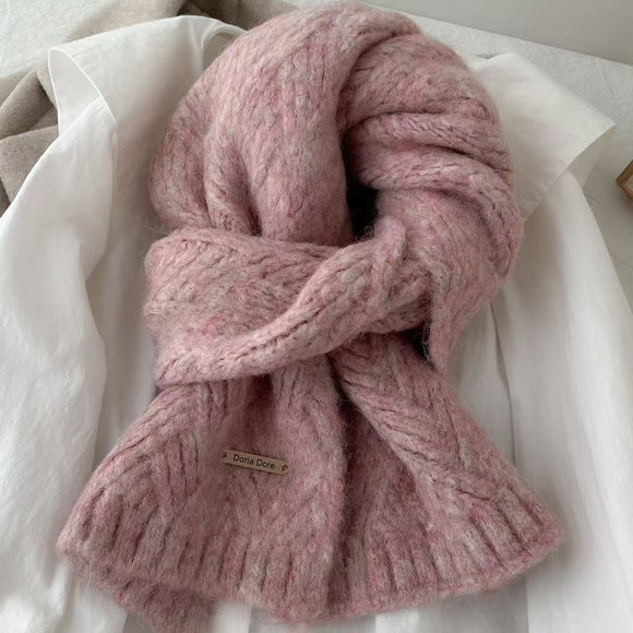 Pink Alpaca Wool Blend Solid Color Knitted Scarf for Women Winter New Style Student High Quality Couple Woolen Neck Warmer
