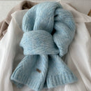 Blue Alpaca Wool Blend Solid Color Knitted Scarf for Women Winter New Style Student High Quality Couple Woolen Neck Warmer-1
