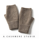Brown Color Block Cashmere Fingerless Gloves for Women Autumn Winter Outdoor Cold Protection Warm Knitted Gloves-1