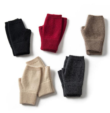 Dark Grey Color Block Cashmere Fingerless Gloves for Women Autumn Winter Outdoor Cold Protection Warm Knitted Gloves - 0