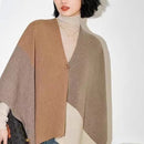 Brown Pure Wool Extra Large Shawl Scarf Color Block Multi-functional Warm Cashmere Cape Poncho-2