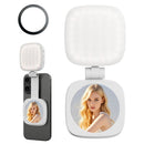 White Magnetic Foldable Selfie Light with Mirror - Rechargeable LED Fill Light for iPhone & Android Vlogging(Mobile phone is a shooting prop and is not included)-1
