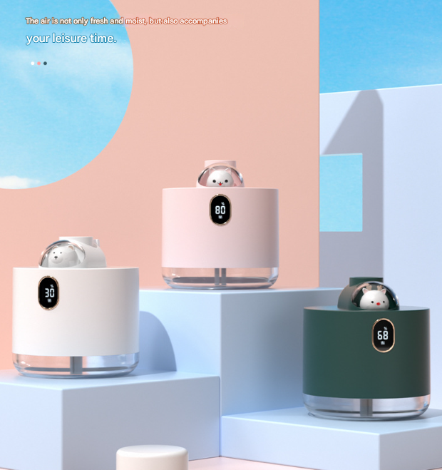 Pink Adorable Space Capsule Humidifier - Portable USB Cool Mist Maker with LED Display & Ambient Night Light - 0