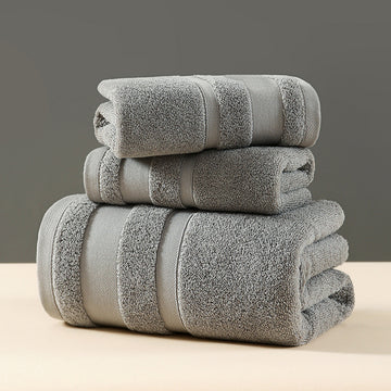 Grey Premium 3-Piece 100% Cotton Towel Set - Ultra Soft, Absorbent & Quick-Dry for Bathroom