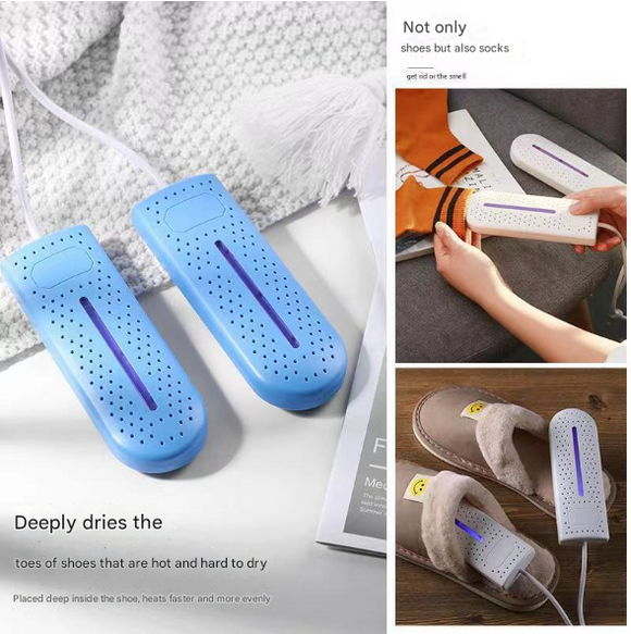 Blue Portable USB Shoe Dryer & Deodorizer - Constant Temperature Electric Boot Warmer with UV Sanitizer