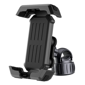 Black Heavy Duty Bike Phone Mount - Anti-Shake Motorcycle Holder with Secure Lock, 360 Rotation Cradle for All-Terrain Cycling