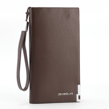 Brown Men's Business Casual Long Wallet Clutch - PU Leather Large Capacity Phone & Card Holder with Wrist Strap
