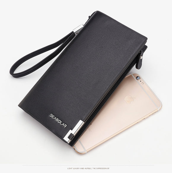 Brown Men's Business Casual Long Wallet Clutch - PU Leather Large Capacity Phone & Card Holder with Wrist Strap