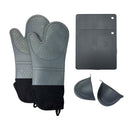 Dark Grey Set BPA-Free Non-Slip Silicone Oven Mitts - Heat Resistant Gloves with Honeycomb Pattern for Kitchen Safety-1