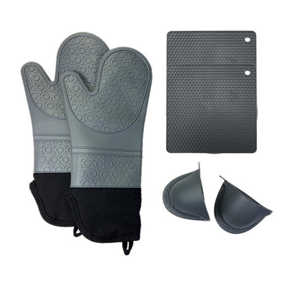 Dark Grey Set BPA-Free Non-Slip Silicone Oven Mitts - Heat Resistant Gloves with Honeycomb Pattern for Kitchen Safety