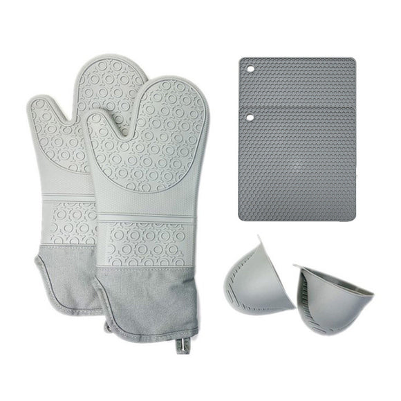 Grayish Set BPA-Free Non-Slip Silicone Oven Mitts - Heat Resistant Gloves with Honeycomb Pattern for Kitchen Safety