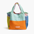 Orange Vibrant Colorblock Foldable Tote Bag Lightweight Reusable Shopping Shoulder Bag-1