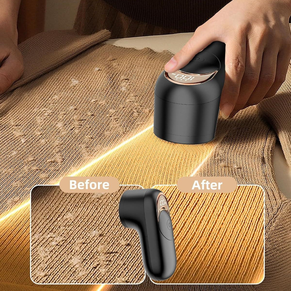 White Digital Display Electric Lint Remover - 3-Speed USB Rechargeable Fabric Shaverc - 0