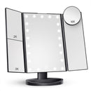 Black LED Lighted Tri-Fold Vanity Mirror with 2X/3X/10X Magnification-2