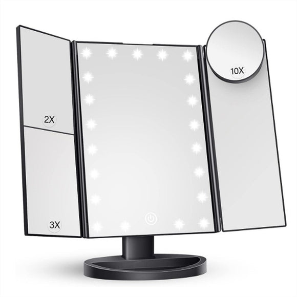 White LED Lighted Tri-Fold Vanity Mirror with 2X/3X/10X Magnification