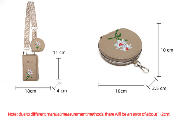 Pink Chic Floral Embroidered 2-in-1 Crossbody Phone Bag with Coin Purse