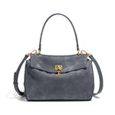 Grey Women's Vintage Suede Satchel Bag - Elegant Top Handle Purse with Gold Lock-1