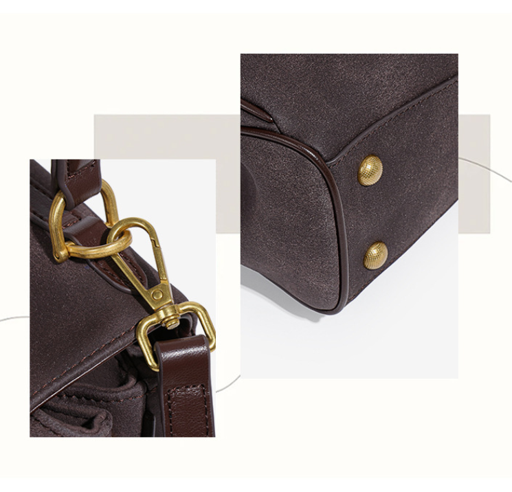 Grey Women's Vintage Suede Satchel Bag - Elegant Top Handle Purse with Gold Lock