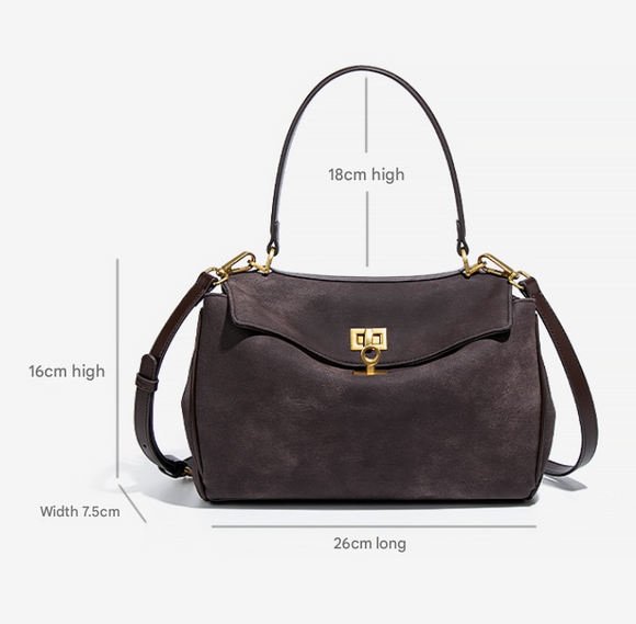 Wine Red Women's Vintage Suede Satchel Bag - Elegant Top Handle Purse with Gold Lock