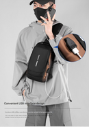 Blue Modern Anti-Theft Sling Bag for Men - Crossbody Backpack with USB Port & Combination Lock-4