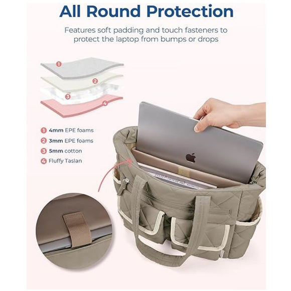 Black Women's Multi-Pocket Tote Bag - Large Quilted Travel Handbag for Work, Gym, and More