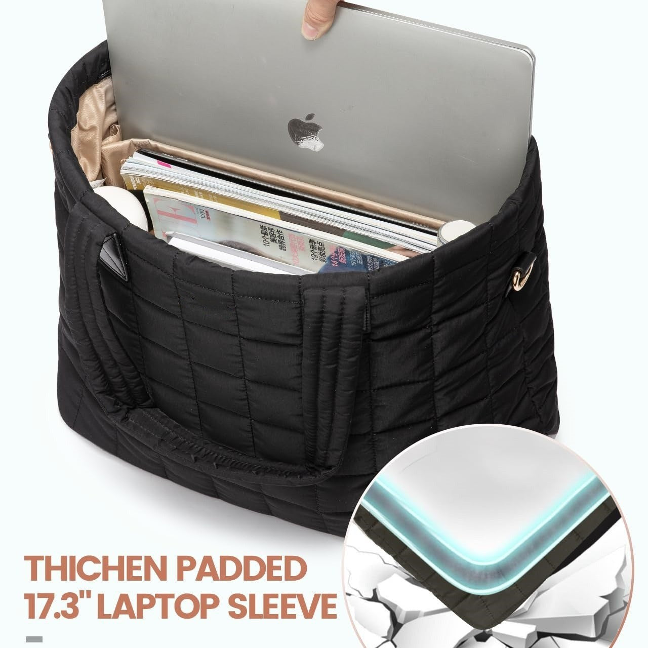 Black New Large Capacity Tote Bag - Fashionable Quilted Women's Shoulder Bag and Laptop Bag