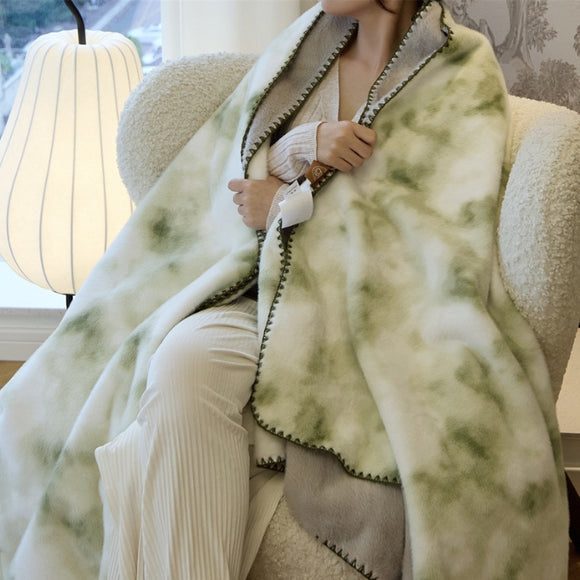 Green Luxury Mink Velvet Ink Print Blanket - High-Quality Warmth for Your Home(150*200cm)